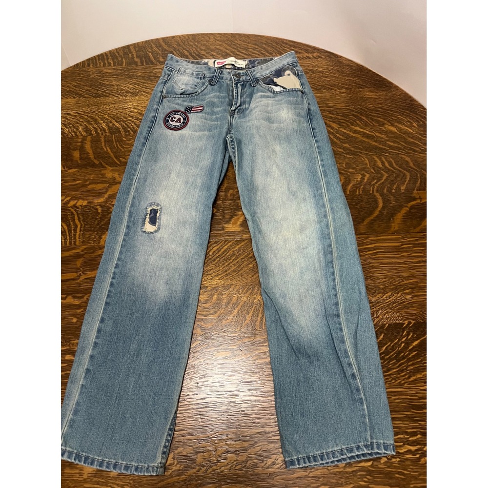 Levi's 569 Loose Straight Jeans Boys 12 Reg Blue Camo Trim Patches W26 L26